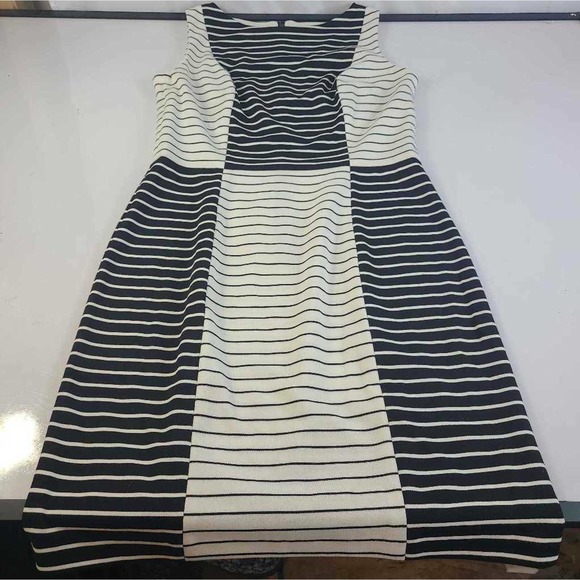 Chaps Womens A Line Dress Black White Above Knee Striped Boat Neck Sleeveless 10 - Picture 1 of 7